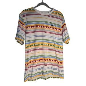 Lifted Research Men's Large Striped Knit Crew T-Shirt  Geometric Pattern Casual